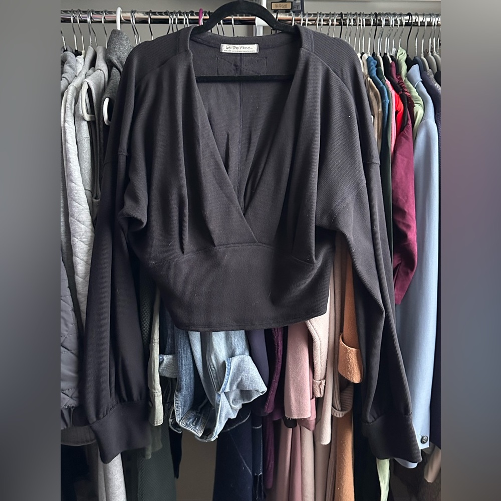 Free People All Nighter Thermal Top | XL | Black | EUC